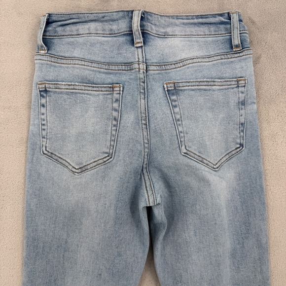 Vervet Los Angeles Crossover Waist Flare Jeans Light Wash Distressed Raw Hem 24 - Picture 10 of 13